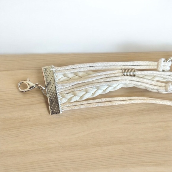 Women's 6-in-1White/Silver-Tone Braided/Strand 7.25"-8.75" Wristband with Charms - Picture 2 of 15
